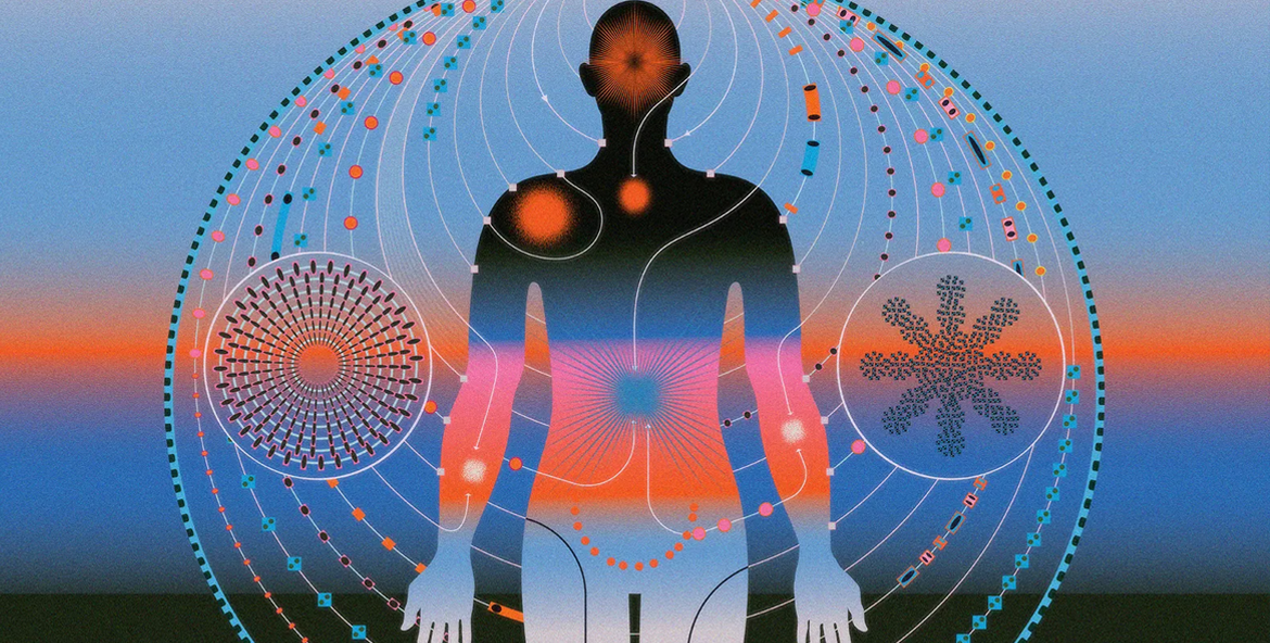 A person with a lot of data points over the body