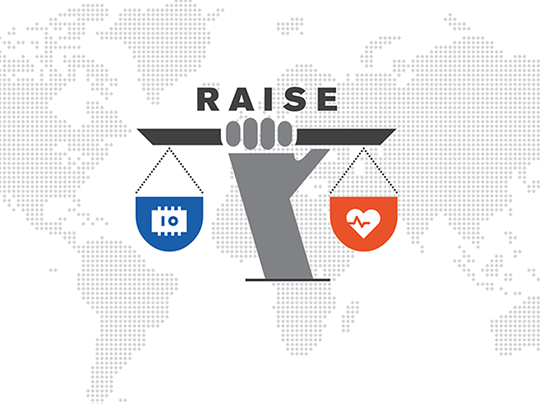 RAISE logo and stylized world map in background