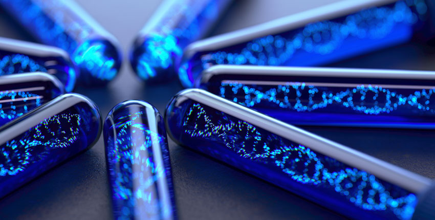 Illustration of a group of test tubes with DNA strands inside them