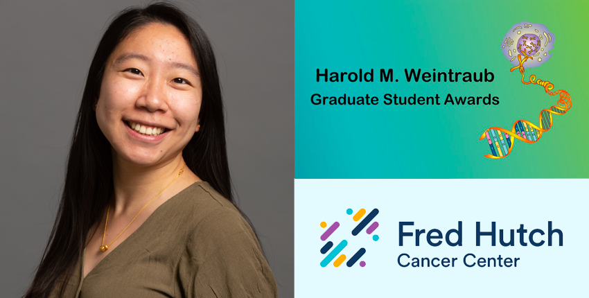 Photo of Michelle Li with logos for Weintraub Award and Fred Hutch Cancer Center