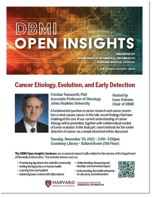 DBMI Open Insights flyer preview -- Cristian Tomasetti, PhD