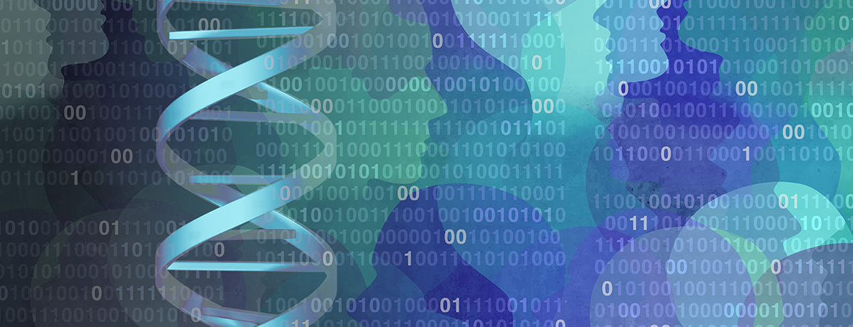 Evolutionary Genetics concept with genes, people, computing